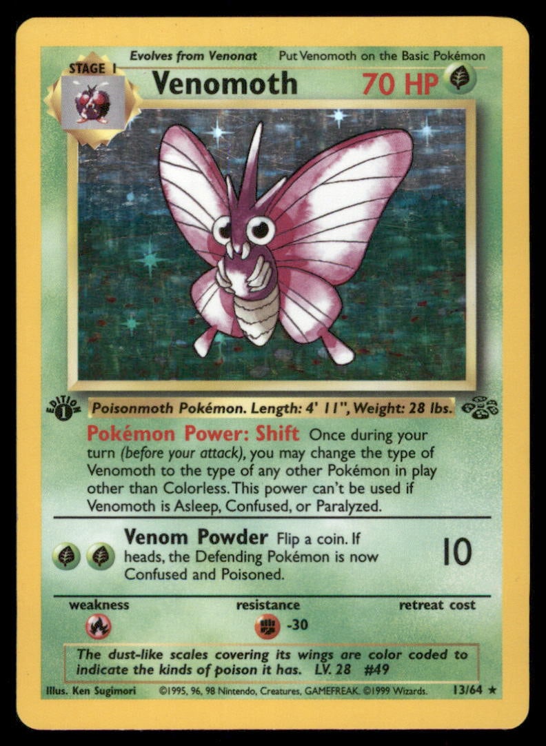 Venomoth 1st ED. Jungle #13/64 Holo Pokemon Card: We offer combined shipping on multiple items. Buyers may also arrange their own shipping. LiveShipping is a separate and independent option for shipping that is NOT a part of the auction house or thei