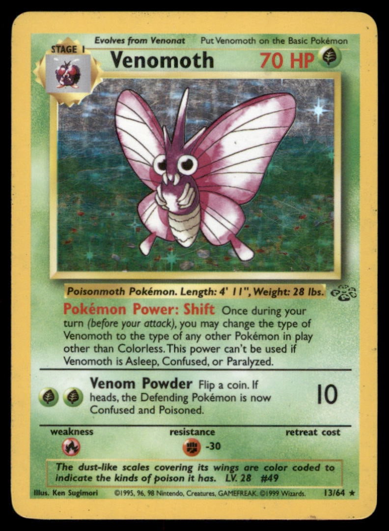Venomoth 13/64 Holo Jungle Pokemon Card Unlimited Holo: We offer combined shipping on multiple items. Buyers may also arrange their own shipping. LiveShipping is a separate and independent option for shipping that is NOT a part of the auction house or thei