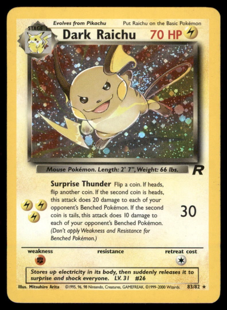 Dark Raichu 83/82 Team Rocket Pokemon Card Unlimited Holo (1 of 2)