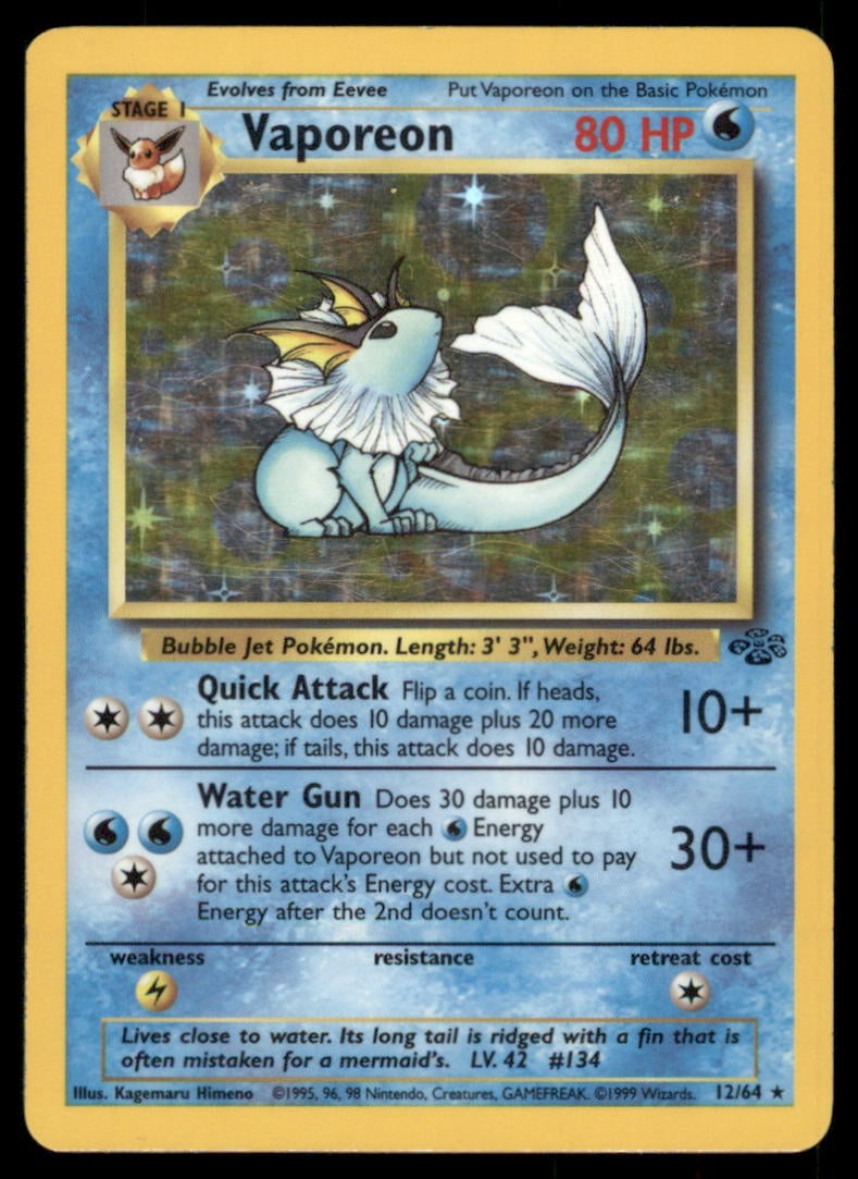 Vaporeon 12/64 Holo Jungle Pokemon Card: We offer combined shipping on multiple items. Buyers may also arrange their own shipping. LiveShipping is a separate and independent option for shipping that is NOT a part of the auction house or thei