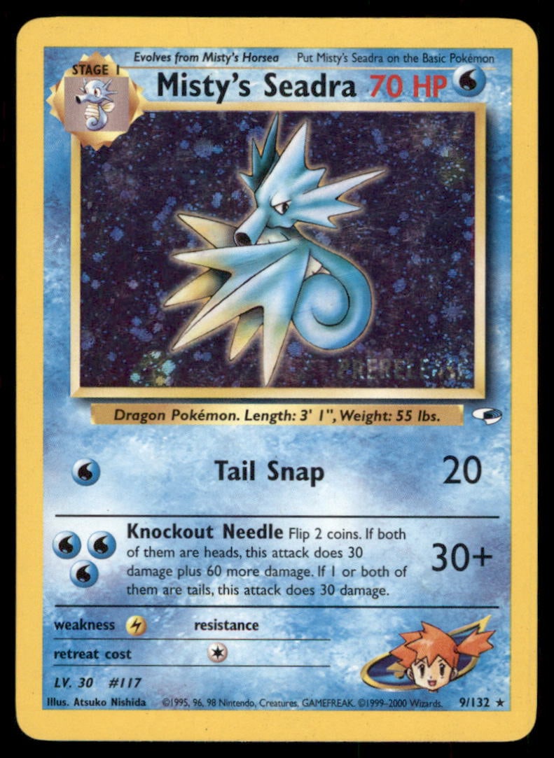 Misty's Seadra (Prerelease) 009/132 Holo WoTC Promo Pokemon Card: We offer combined shipping on multiple items. Buyers may also arrange their own shipping. LiveShipping is a separate and independent option for shipping that is NOT a part of the auction house or thei