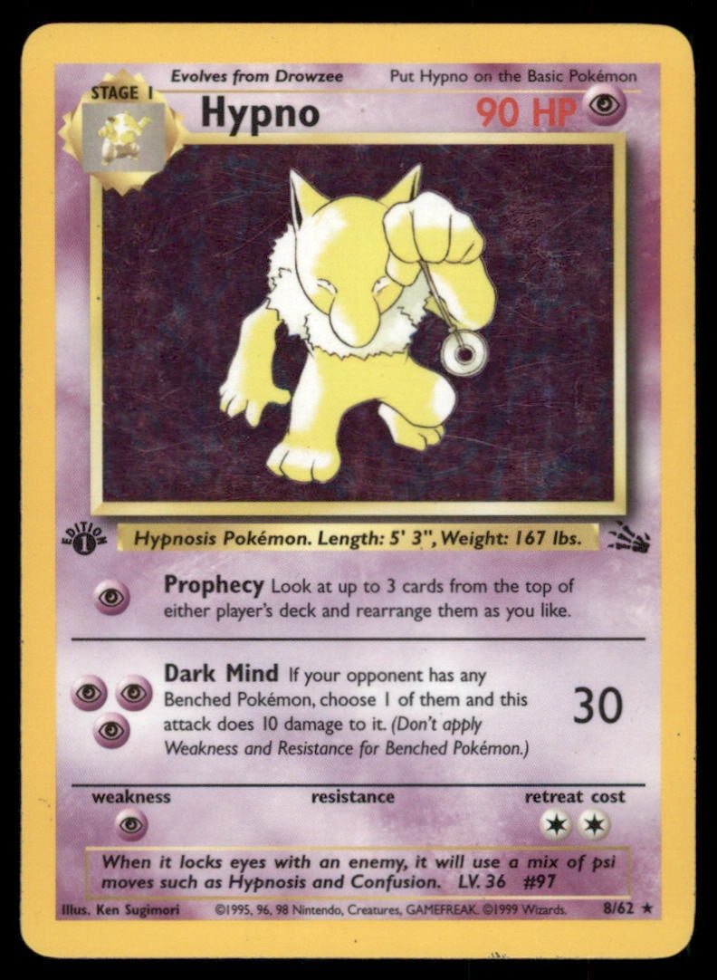 Hypno 8/62 Holo Fossil Pokemon Card 1st Edition Holo: We offer combined shipping on multiple items. Buyers may also arrange their own shipping. LiveShipping is a separate and independent option for shipping that is NOT a part of the auction house or thei