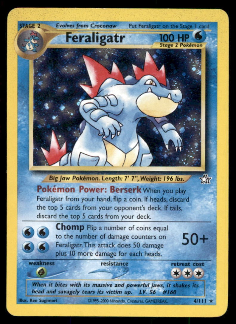 Feraligatr 4/111 Holo Neo Genesis Pokemon Card Unlimited Holo: We offer combined shipping on multiple items. Buyers may also arrange their own shipping. LiveShipping is a separate and independent option for shipping that is NOT a part of the auction house or thei