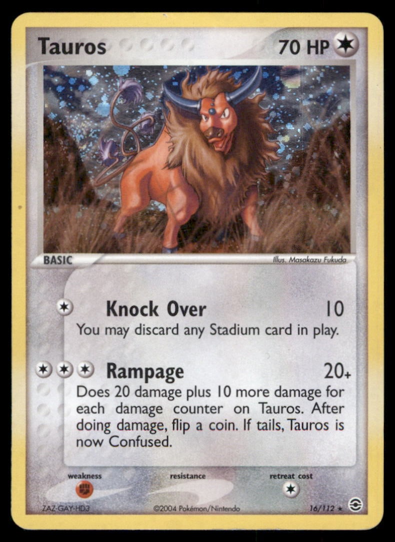 Tauros 16/112 Holo FireRed & LeafGreen Pokemon Card Holo: We offer combined shipping on multiple items. Buyers may also arrange their own shipping. LiveShipping is a separate and independent option for shipping that is NOT a part of the auction house or thei