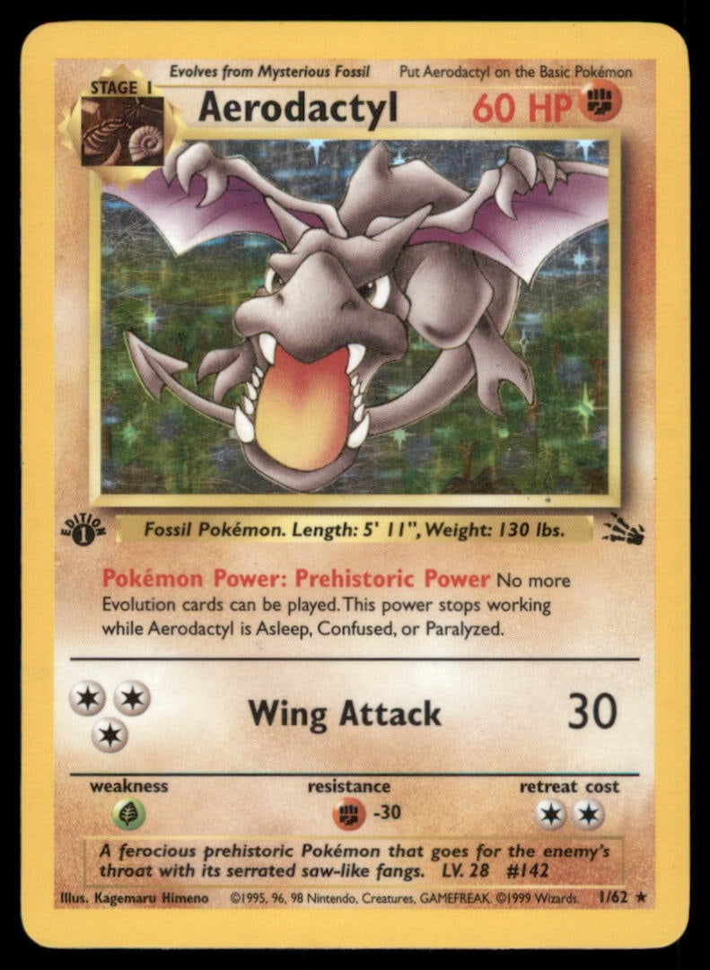 Aerodactyl 1/62 Holo Fossil Pokemon Card 1st Edition Holo: We offer combined shipping on multiple items. Buyers may also arrange their own shipping. LiveShipping is a separate and independent option for shipping that is NOT a part of the auction house or thei