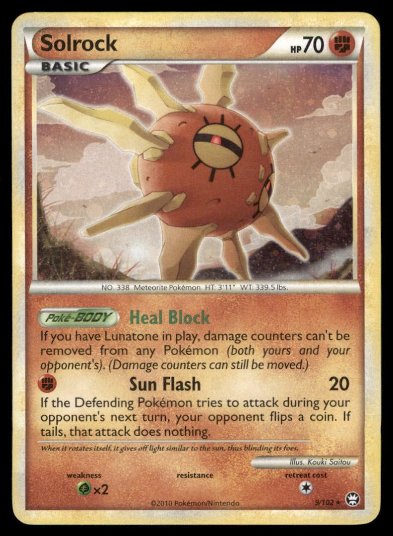 Solrock 9/102 Holo HGSS Triumphant Pokemon Card: We offer combined shipping on multiple items. Buyers may also arrange their own shipping. LiveShipping is a separate and independent option for shipping that is NOT a part of the auction house or thei