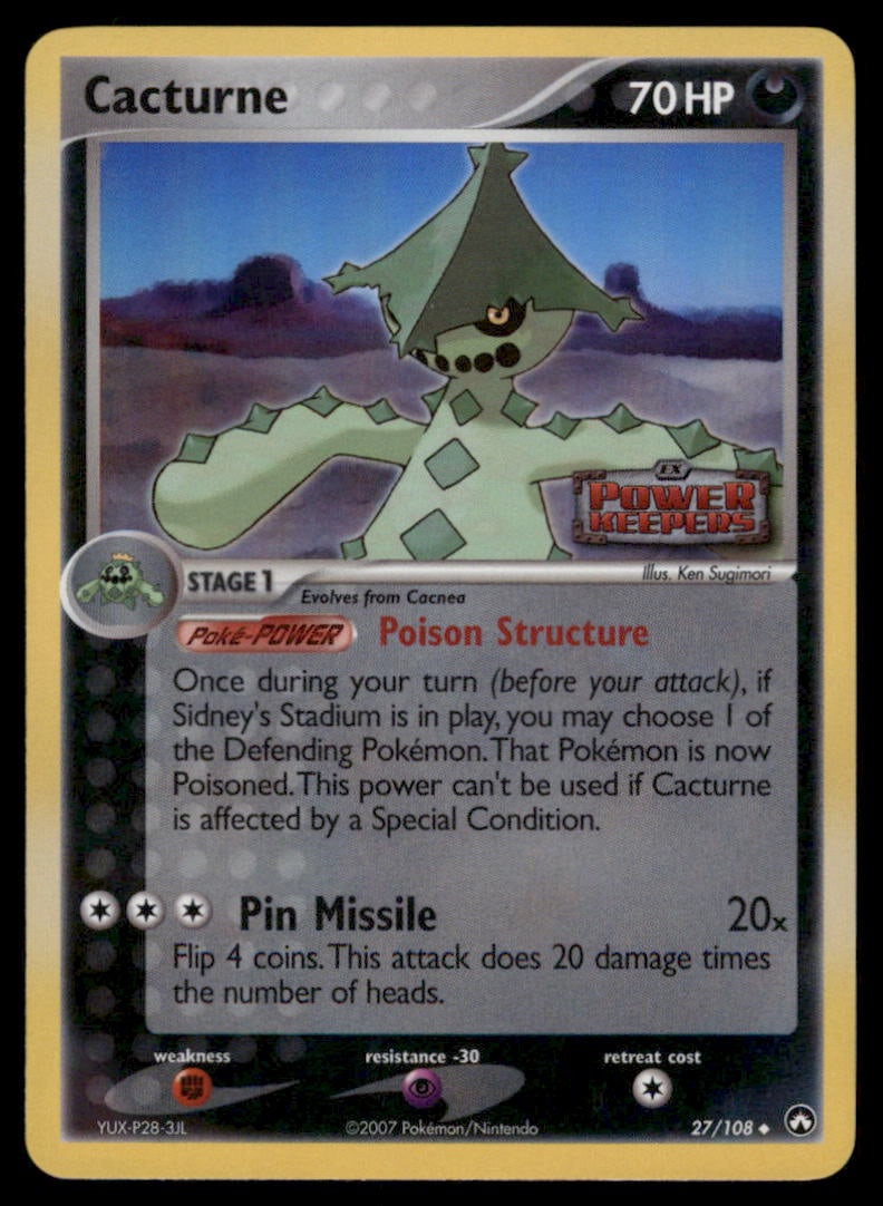 Cacturne Stamped 27/108 Power Keepers Pokemon Card Reverse Holo: We offer combined shipping on multiple items. Buyers may also arrange their own shipping. LiveShipping is a separate and independent option for shipping that is NOT a part of the auction house or thei