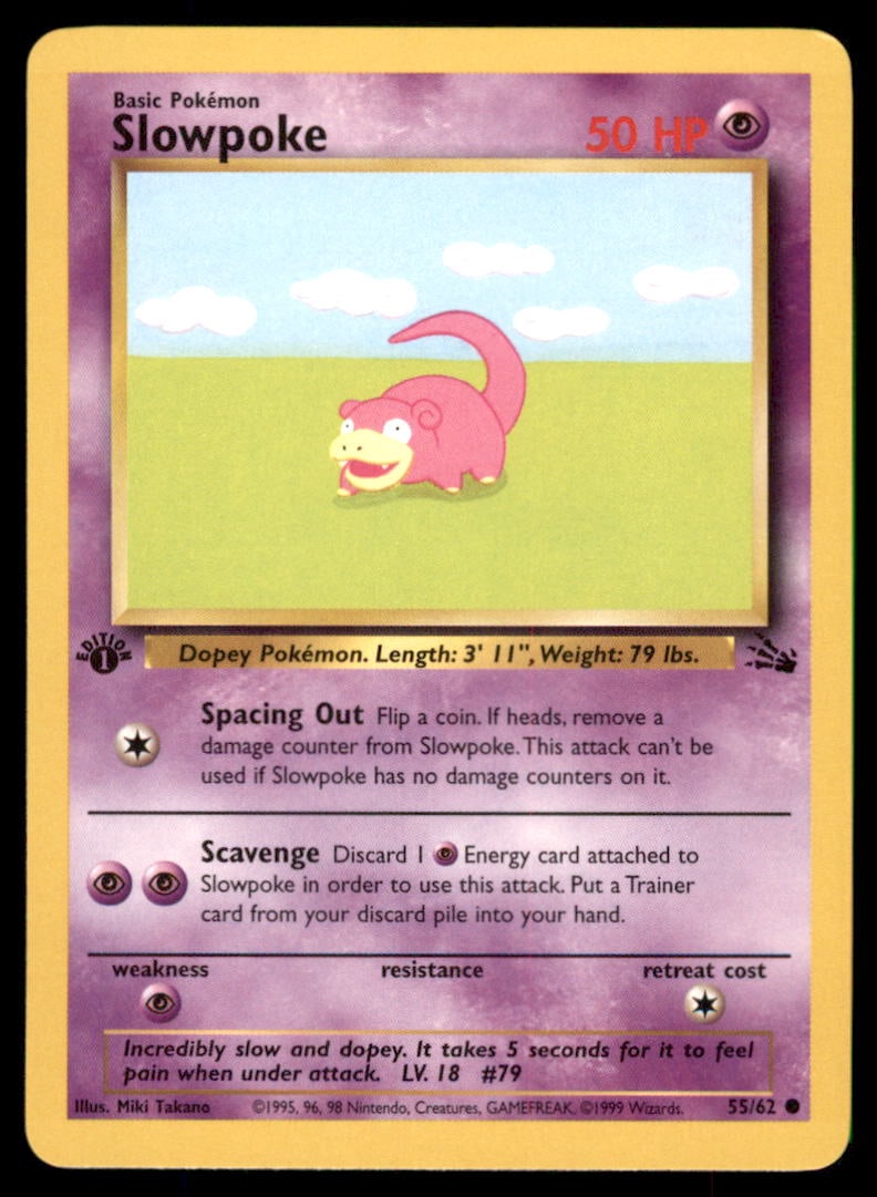Slowpoke 55/62 Fossil Pokemon Card 1st Edition (1 of 2)