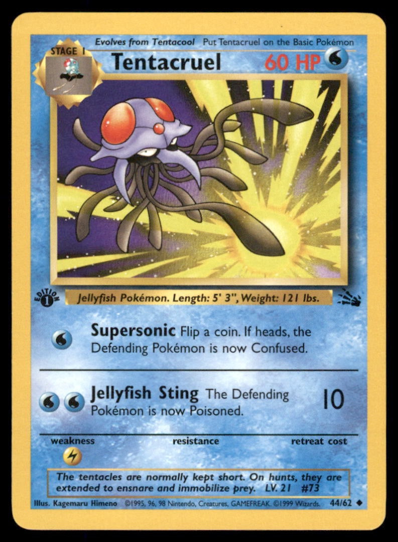 Tentacruel 44/62 Fossil Pokemon Card 1st Edition: We offer combined shipping on multiple items. Buyers may also arrange their own shipping. LiveShipping is a separate and independent option for shipping that is NOT a part of the auction house or thei