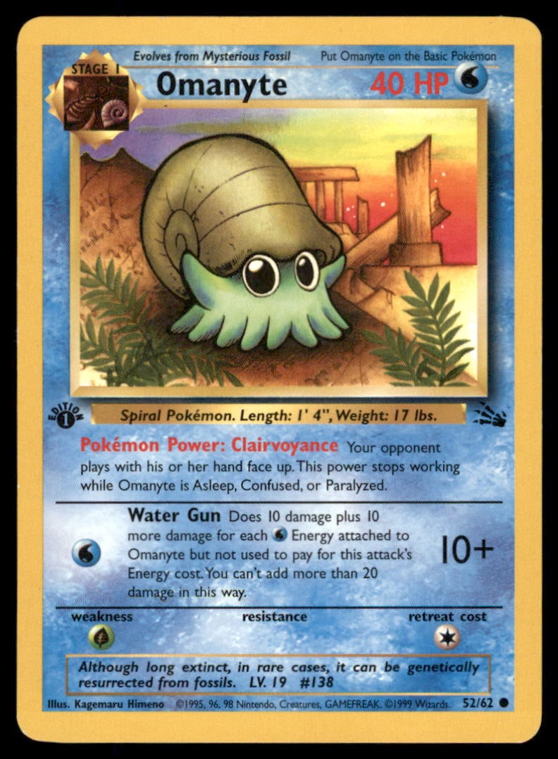 Omanyte 52/62 Fossil Pokemon Card 1st Edition: We offer combined shipping on multiple items. Buyers may also arrange their own shipping. LiveShipping is a separate and independent option for shipping that is NOT a part of the auction house or thei