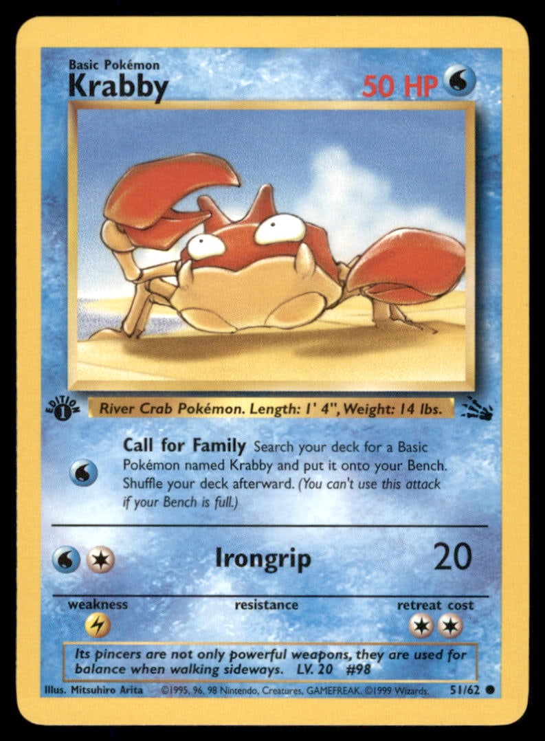 Krabby 51/62 Fossil Pokemon Card 1st Edition: We offer combined shipping on multiple items. Buyers may also arrange their own shipping. LiveShipping is a separate and independent option for shipping that is NOT a part of the auction house or thei