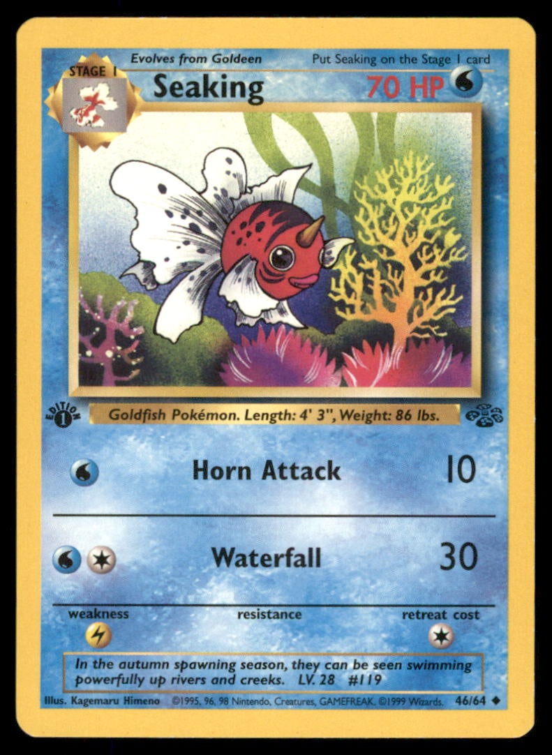Seaking 46/64 Jungle Pokemon Card 1st Edition: We offer combined shipping on multiple items. Buyers may also arrange their own shipping. LiveShipping is a separate and independent option for shipping that is NOT a part of the auction house or thei