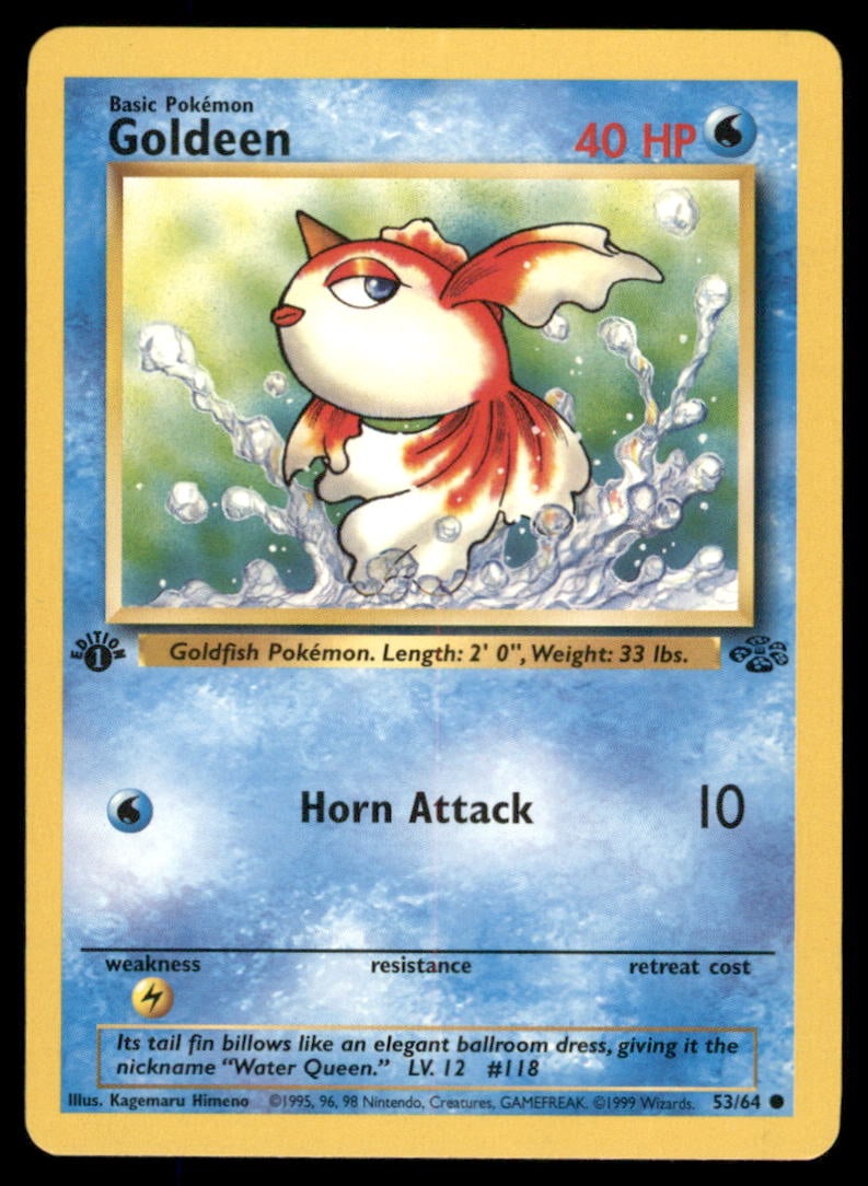 Goldeen 53/64 Jungle Pokemon Card 1st Edition: We offer combined shipping on multiple items. Buyers may also arrange their own shipping. LiveShipping is a separate and independent option for shipping that is NOT a part of the auction house or thei