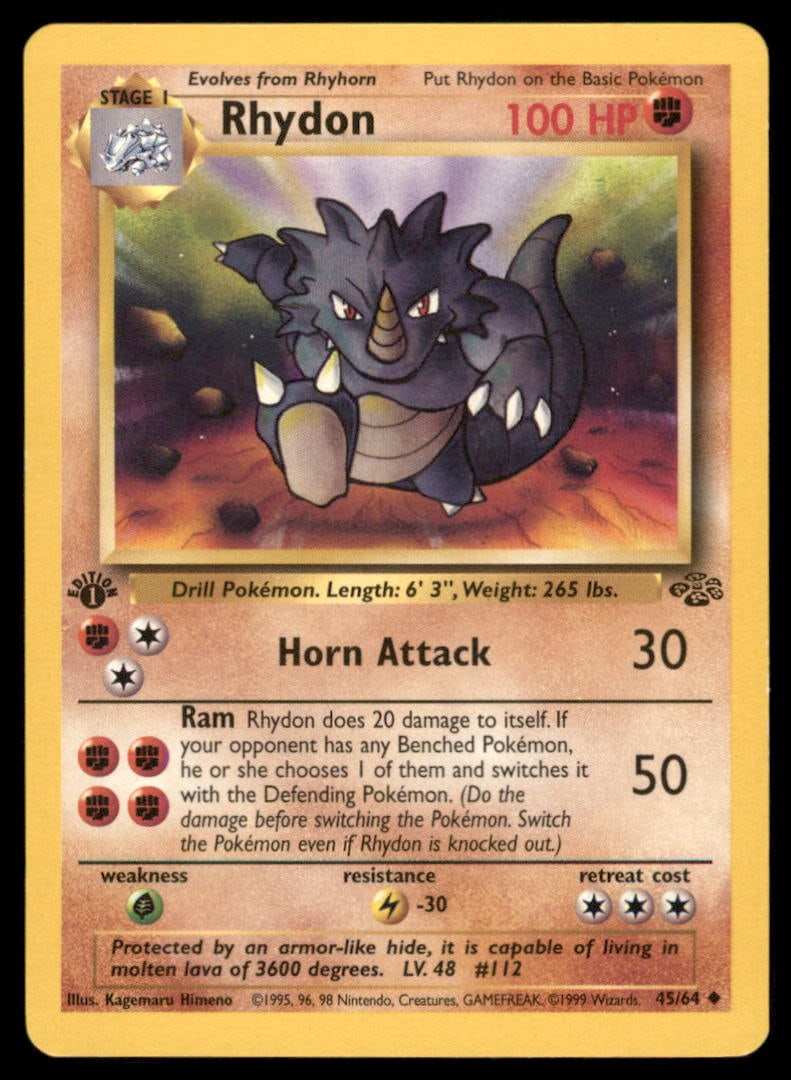 Rhydon 45/64 Jungle Pokemon Card 1st Edition: We offer combined shipping on multiple items. Buyers may also arrange their own shipping. LiveShipping is a separate and independent option for shipping that is NOT a part of the auction house or thei