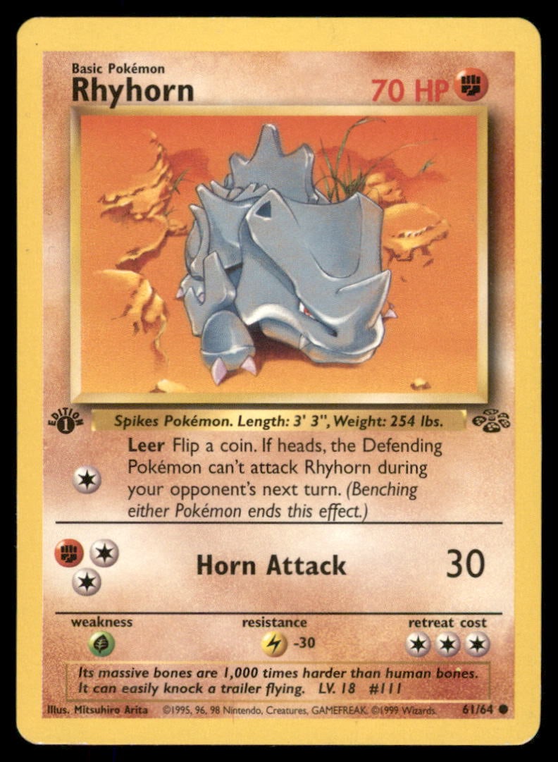 Rhyhorn 61/64 Jungle Pokemon Card 1st Edition: We offer combined shipping on multiple items. Buyers may also arrange their own shipping. LiveShipping is a separate and independent option for shipping that is NOT a part of the auction house or thei