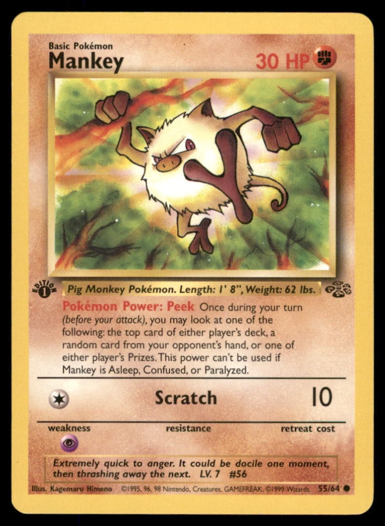 Mankey 55/64 Jungle Pokemon Card 1st Edition: We offer combined shipping on multiple items. Buyers may also arrange their own shipping. LiveShipping is a separate and independent option for shipping that is NOT a part of the auction house or thei
