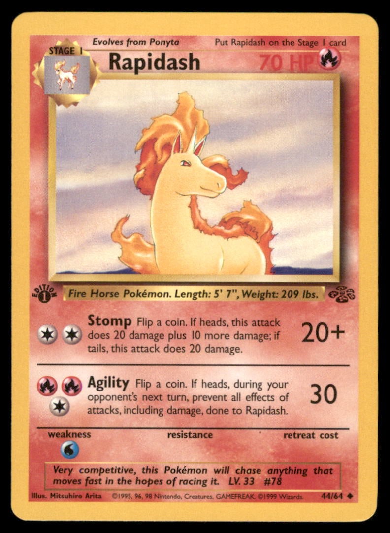 Rapidash 44/64 Jungle Pokemon Card 1st Edition: We offer combined shipping on multiple items. Buyers may also arrange their own shipping. LiveShipping is a separate and independent option for shipping that is NOT a part of the auction house or thei