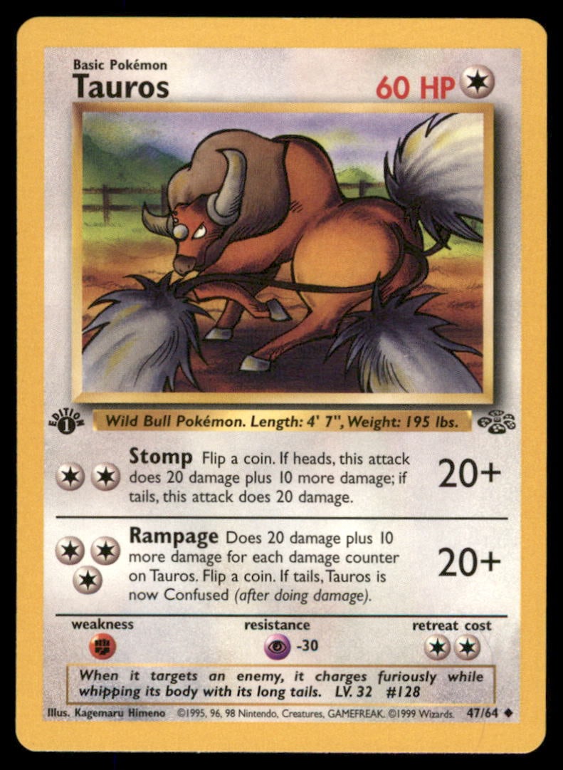 Tauros 47/64 Jungle Pokemon Card 1st Edition: We offer combined shipping on multiple items. Buyers may also arrange their own shipping. LiveShipping is a separate and independent option for shipping that is NOT a part of the auction house or thei