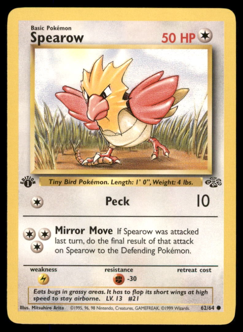Spearow 62/64 Jungle Pokemon Card 1st Edition: We offer combined shipping on multiple items. Buyers may also arrange their own shipping. LiveShipping is a separate and independent option for shipping that is NOT a part of the auction house or thei
