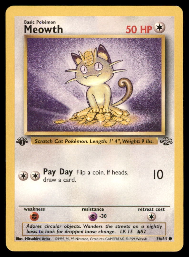 Meowth 56/64 Jungle Pokemon Card 1st Edition: We offer combined shipping on multiple items. Buyers may also arrange their own shipping. LiveShipping is a separate and independent option for shipping that is NOT a part of the auction house or thei