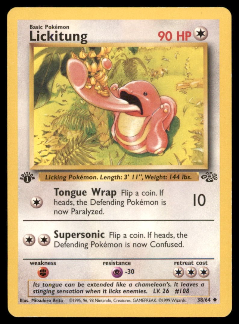 Lickitung 38/64 Jungle Pokemon Card 1st Edition: We offer combined shipping on multiple items. Buyers may also arrange their own shipping. LiveShipping is a separate and independent option for shipping that is NOT a part of the auction house or thei