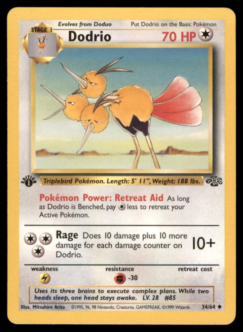 Dodrio 34/64 Jungle Pokemon Card 1st Edition: We offer combined shipping on multiple items. Buyers may also arrange their own shipping. LiveShipping is a separate and independent option for shipping that is NOT a part of the auction house or thei