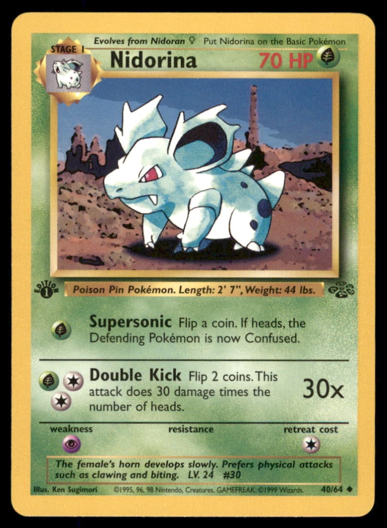 Nidorina 40/64 Jungle Pokemon Card 1st Edition: We offer combined shipping on multiple items. Buyers may also arrange their own shipping. LiveShipping is a separate and independent option for shipping that is NOT a part of the auction house or thei