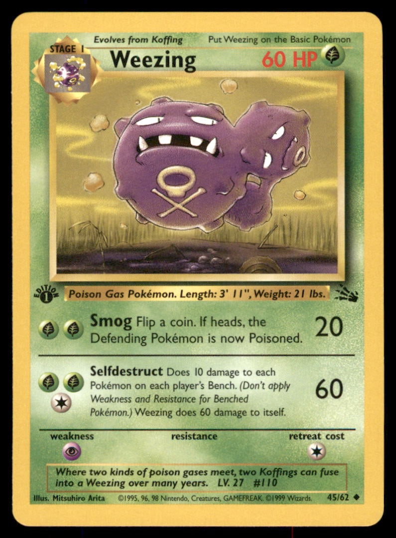 Weezing 45/62 Fossil Pokemon Card 1st Edition: We offer combined shipping on multiple items. Buyers may also arrange their own shipping. LiveShipping is a separate and independent option for shipping that is NOT a part of the auction house or thei