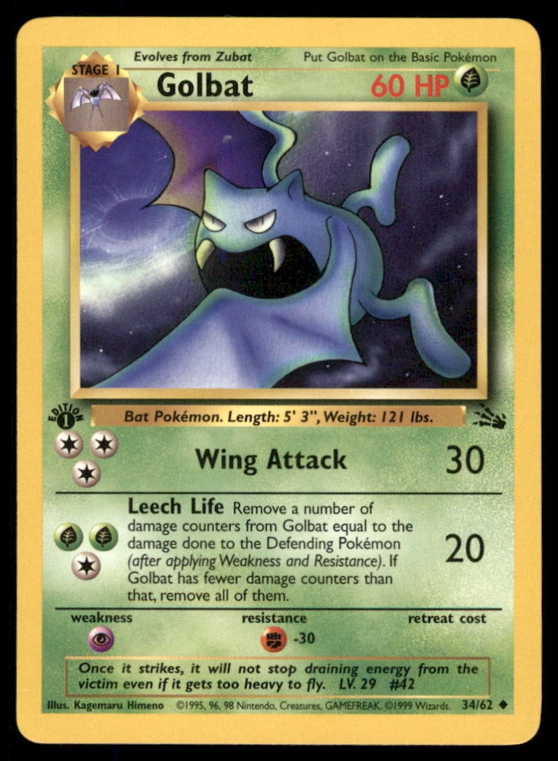 Golbat 34/62 Fossil Pokemon Card 1st Edition: We offer combined shipping on multiple items. Buyers may also arrange their own shipping. LiveShipping is a separate and independent option for shipping that is NOT a part of the auction house or thei