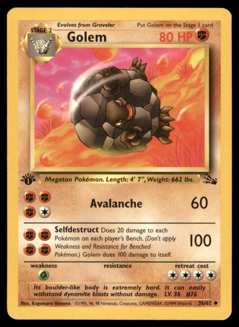 Golem 36/62 Fossil Pokemon Card 1st Edition: We offer combined shipping on multiple items. Buyers may also arrange their own shipping. LiveShipping is a separate and independent option for shipping that is NOT a part of the auction house or thei