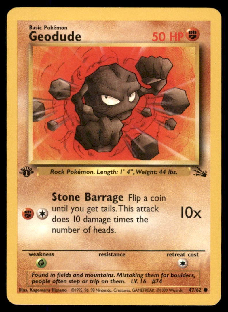Geodude 47/62 Fossil Pokemon Card 1st Edition: We offer combined shipping on multiple items. Buyers may also arrange their own shipping. LiveShipping is a separate and independent option for shipping that is NOT a part of the auction house or thei
