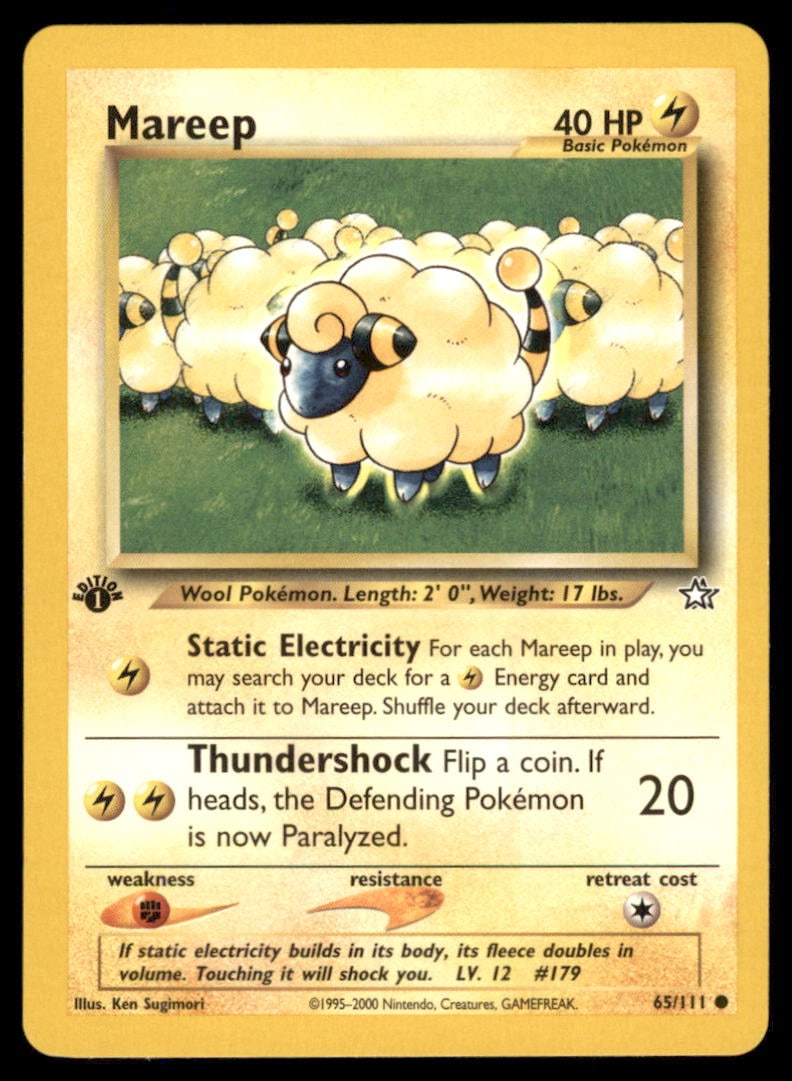 Mareep 65/111 Neo Genesis Pokemon Card 1st Edition: We offer combined shipping on multiple items. Buyers may also arrange their own shipping. LiveShipping is a separate and independent option for shipping that is NOT a part of the auction house or thei