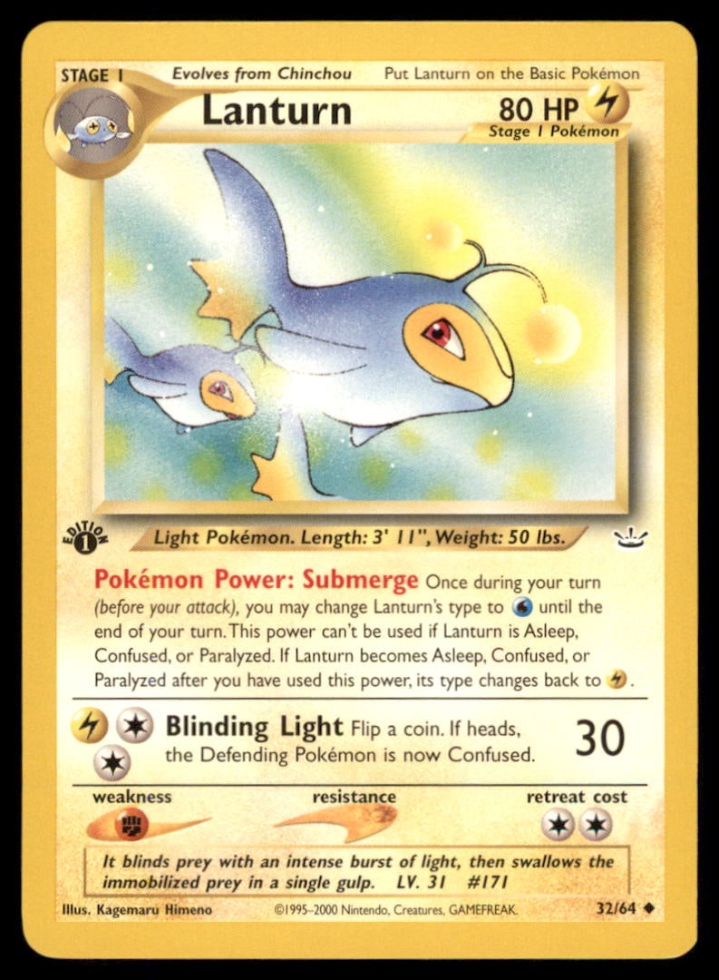 Lanturn 32/64 Neo Revelation Pokemon Card 1st Edition: We offer combined shipping on multiple items. Buyers may also arrange their own shipping. LiveShipping is a separate and independent option for shipping that is NOT a part of the auction house or thei