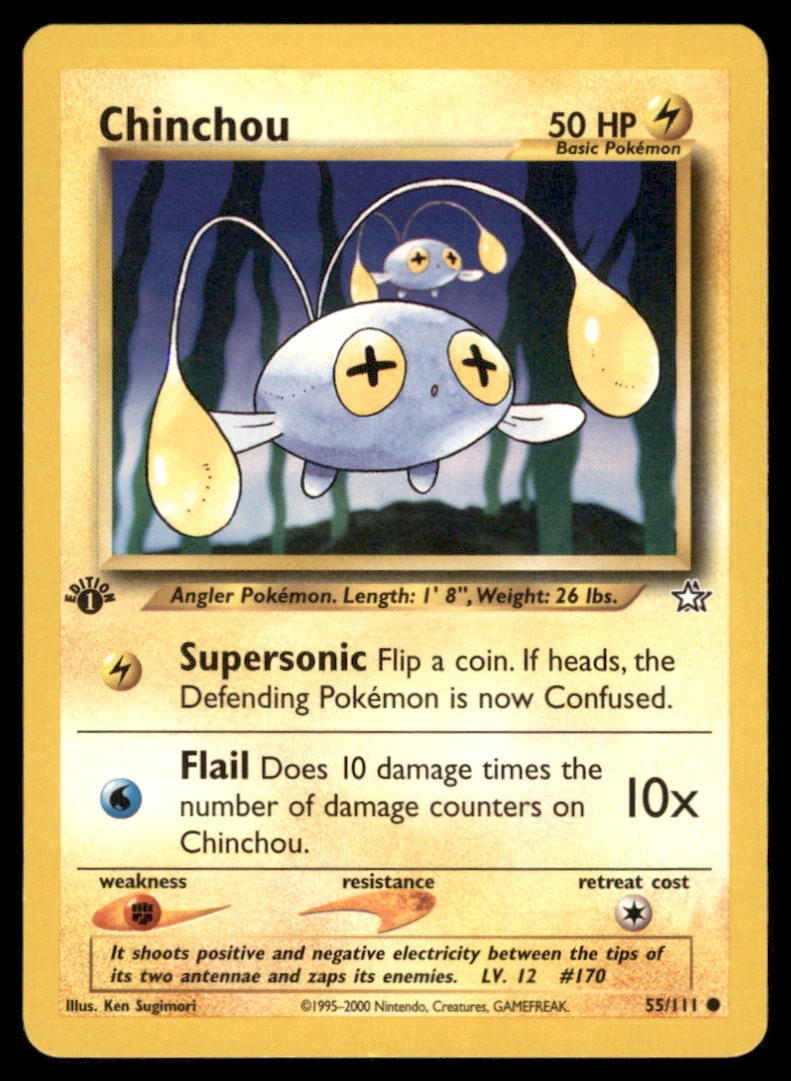Chinchou 55/111 Neo Genesis Pokemon Card 1st Edition: We offer combined shipping on multiple items. Buyers may also arrange their own shipping. LiveShipping is a separate and independent option for shipping that is NOT a part of the auction house or thei