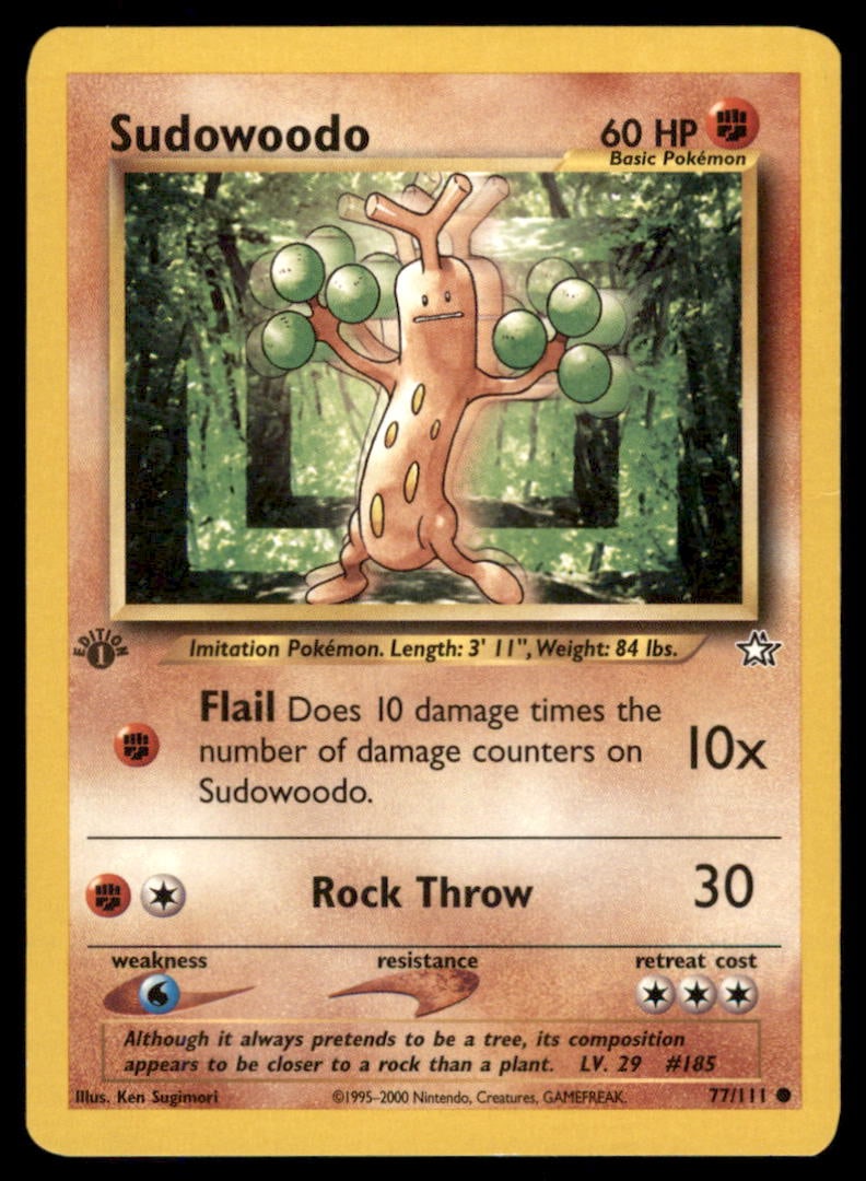 Sudowoodo 77/111 Neo Genesis Pokemon Card 1st Edition: We offer combined shipping on multiple items. Buyers may also arrange their own shipping. LiveShipping is a separate and independent option for shipping that is NOT a part of the auction house or thei