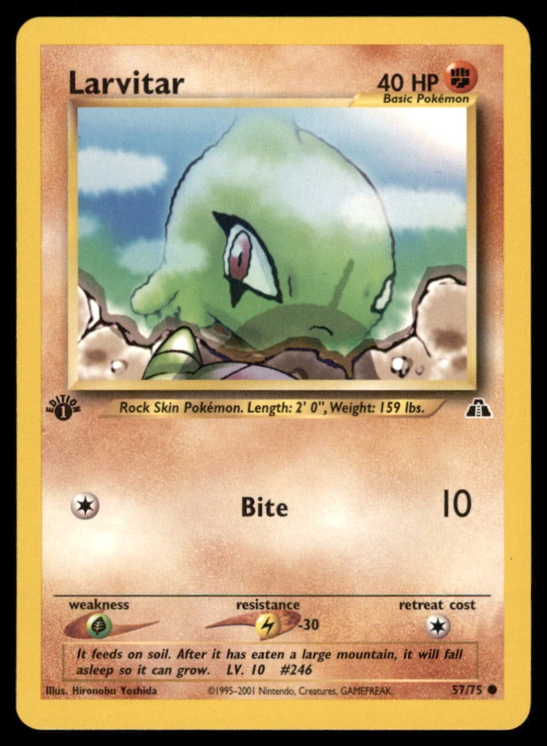 Larvitar 57/75 Neo Discovery Pokemon Card 1st Edition: We offer combined shipping on multiple items. Buyers may also arrange their own shipping. LiveShipping is a separate and independent option for shipping that is NOT a part of the auction house or thei