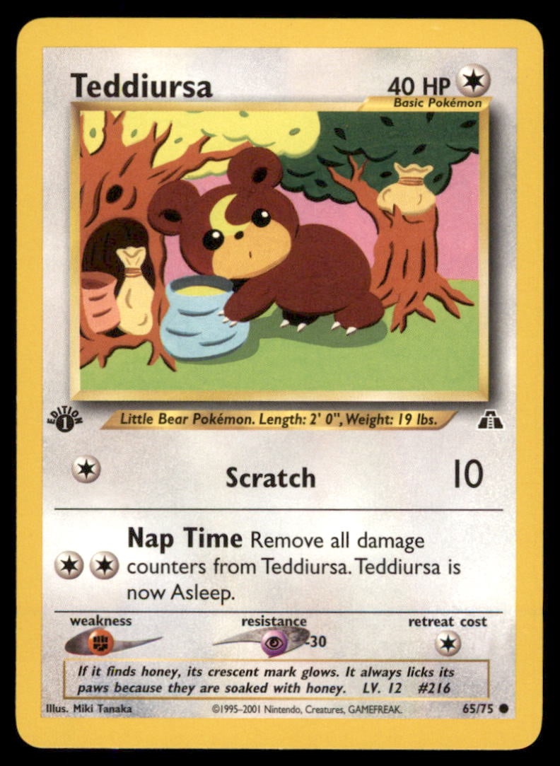 Teddiursa 65/75 Neo Discovery Pokemon Card 1st Edition: We offer combined shipping on multiple items. Buyers may also arrange their own shipping. LiveShipping is a separate and independent option for shipping that is NOT a part of the auction house or thei