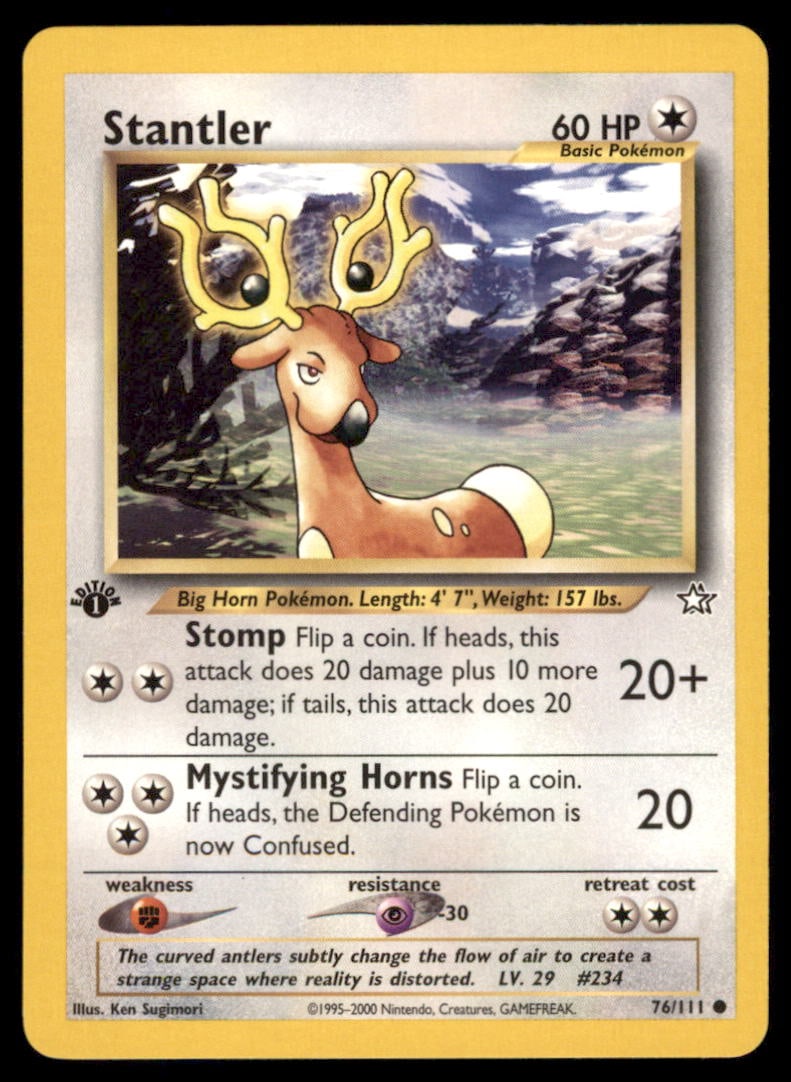 Stantler 76/111 Neo Genesis Pokemon Card 1st Edition: We offer combined shipping on multiple items. Buyers may also arrange their own shipping. LiveShipping is a separate and independent option for shipping that is NOT a part of the auction house or thei