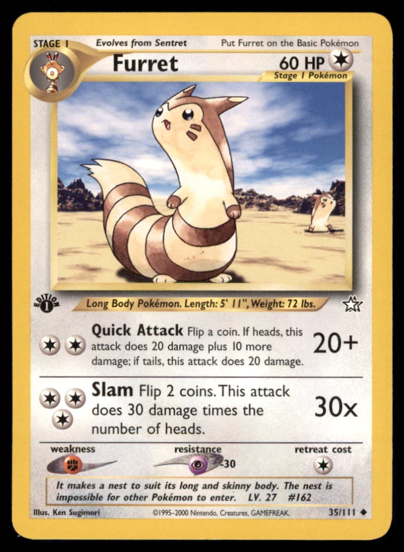 Furret 35/111 Neo Genesis Pokemon Card 1st Edition: We offer combined shipping on multiple items. Buyers may also arrange their own shipping. LiveShipping is a separate and independent option for shipping that is NOT a part of the auction house or thei