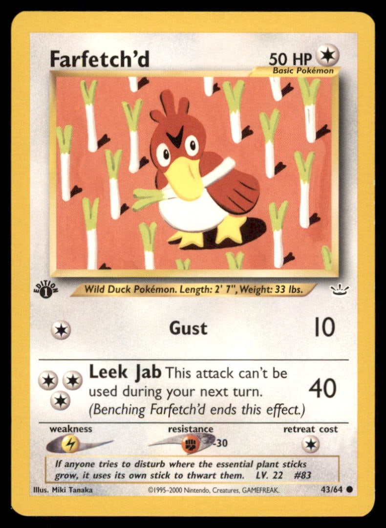 Farfetch'd 43/64 Neo Revelation Pokemon Card 1st Edition: We offer combined shipping on multiple items. Buyers may also arrange their own shipping. LiveShipping is a separate and independent option for shipping that is NOT a part of the auction house or thei