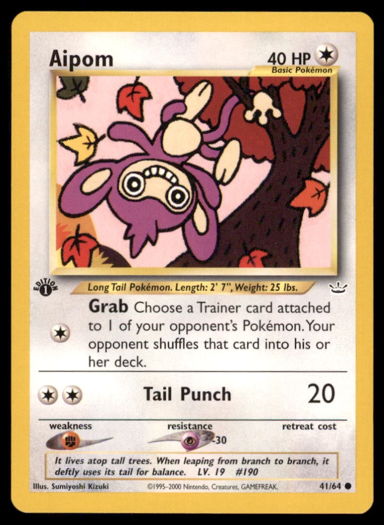 Aipom 41/64 Neo Revelation Pokemon Card 1st Edition: We offer combined shipping on multiple items. Buyers may also arrange their own shipping. LiveShipping is a separate and independent option for shipping that is NOT a part of the auction house or thei