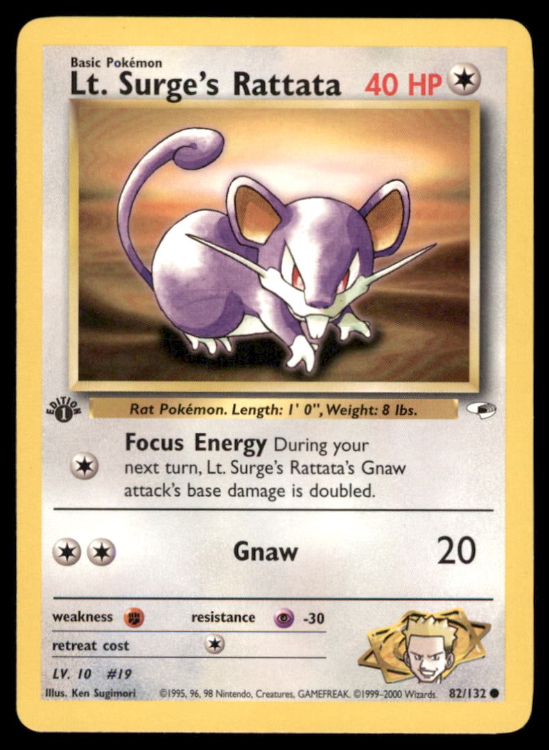 Lt. Surge's Rattata 82/132 Gym Heroes Pokemon Card 1st Edition: We offer combined shipping on multiple items. Buyers may also arrange their own shipping. LiveShipping is a separate and independent option for shipping that is NOT a part of the auction house or thei