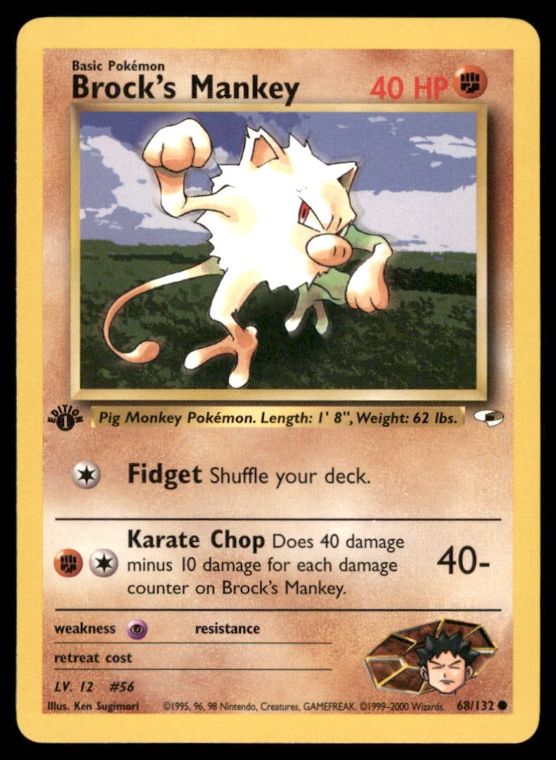 Brock's Mankey 68/132 Gym Heroes Pokemon Card 1st Edition: We offer combined shipping on multiple items. Buyers may also arrange their own shipping. LiveShipping is a separate and independent option for shipping that is NOT a part of the auction house or thei