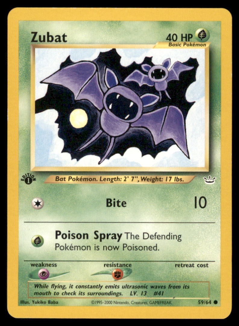 Zubat 59/64 Neo Revelation Pokemon Card 1st Edition: We offer combined shipping on multiple items. Buyers may also arrange their own shipping. LiveShipping is a separate and independent option for shipping that is NOT a part of the auction house or thei