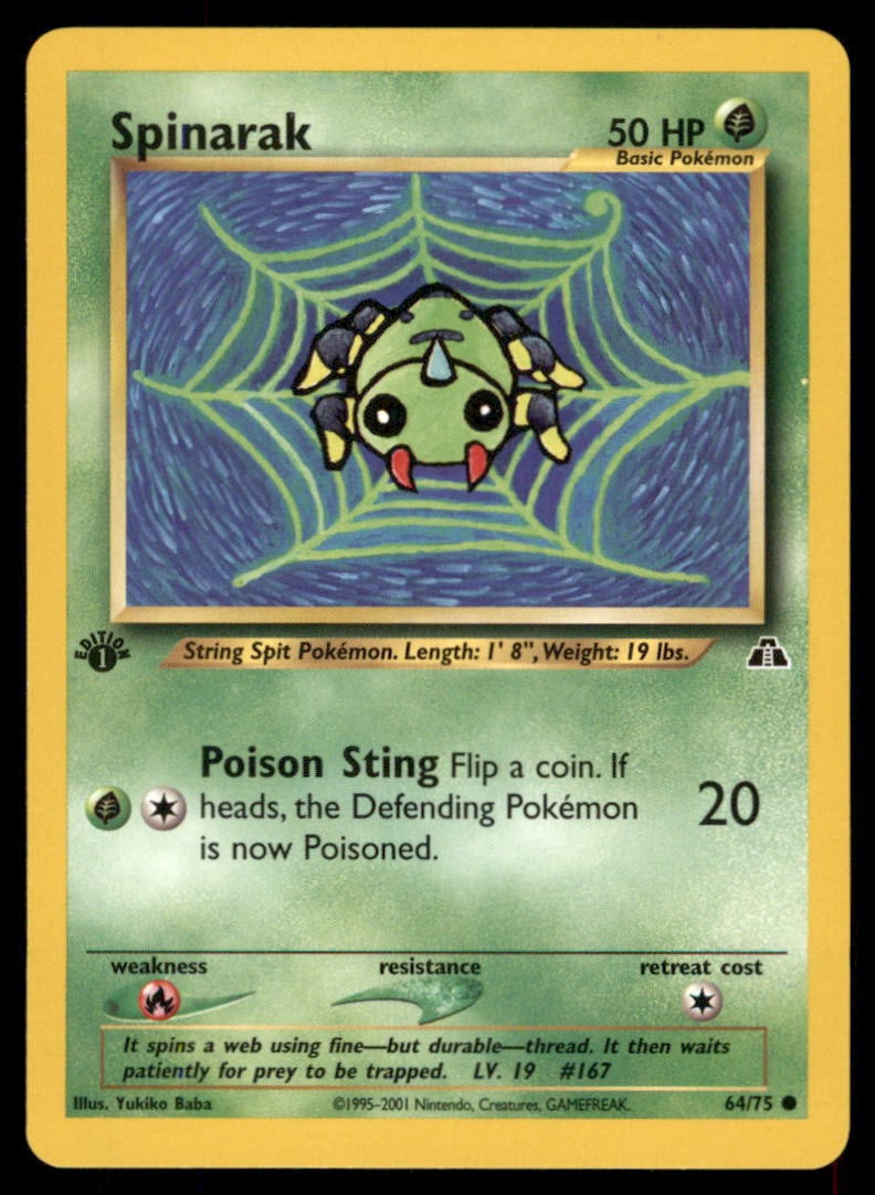 Spinarak 64/75 Neo Discovery Pokemon Card 1st Edition: We offer combined shipping on multiple items. Buyers may also arrange their own shipping. LiveShipping is a separate and independent option for shipping that is NOT a part of the auction house or thei