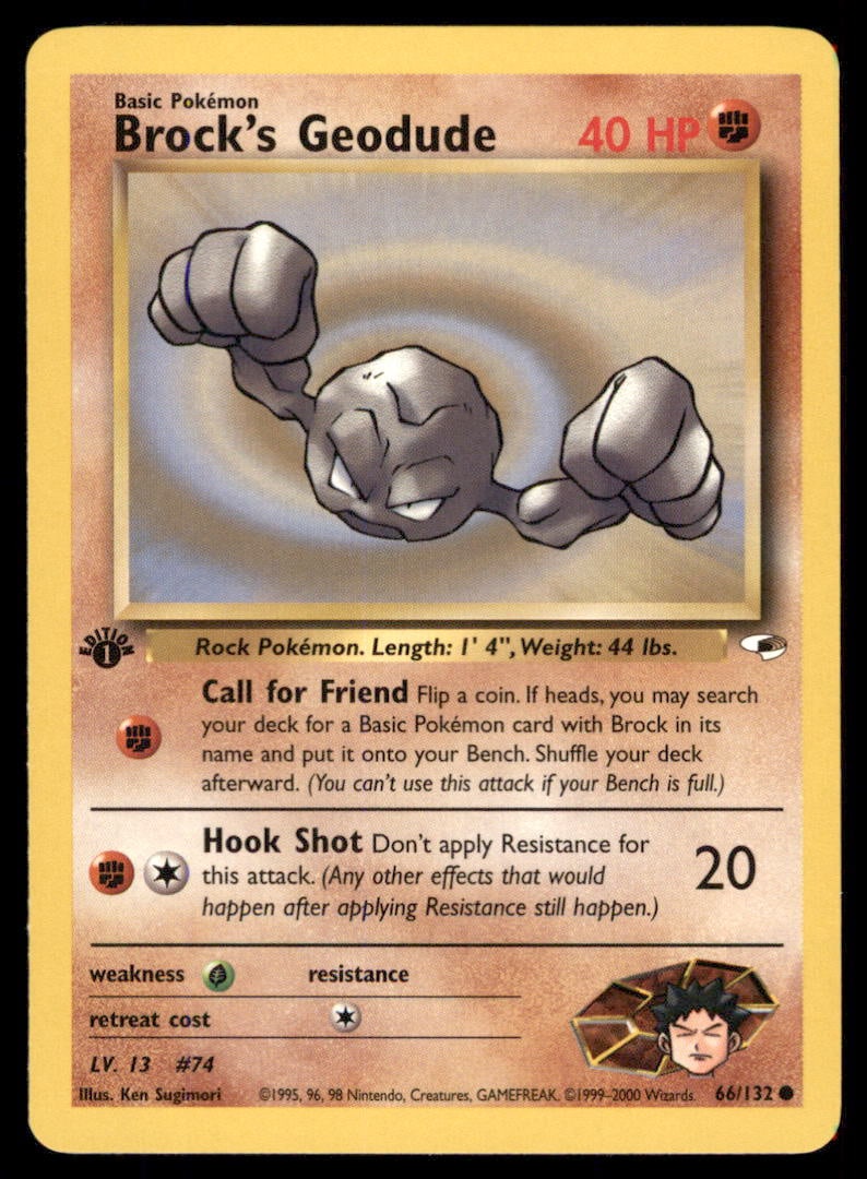 Brock's Geodude 66/132 Gym Heroes Pokemon Card 1st Edition: We offer combined shipping on multiple items. Buyers may also arrange their own shipping. LiveShipping is a separate and independent option for shipping that is NOT a part of the auction house or thei