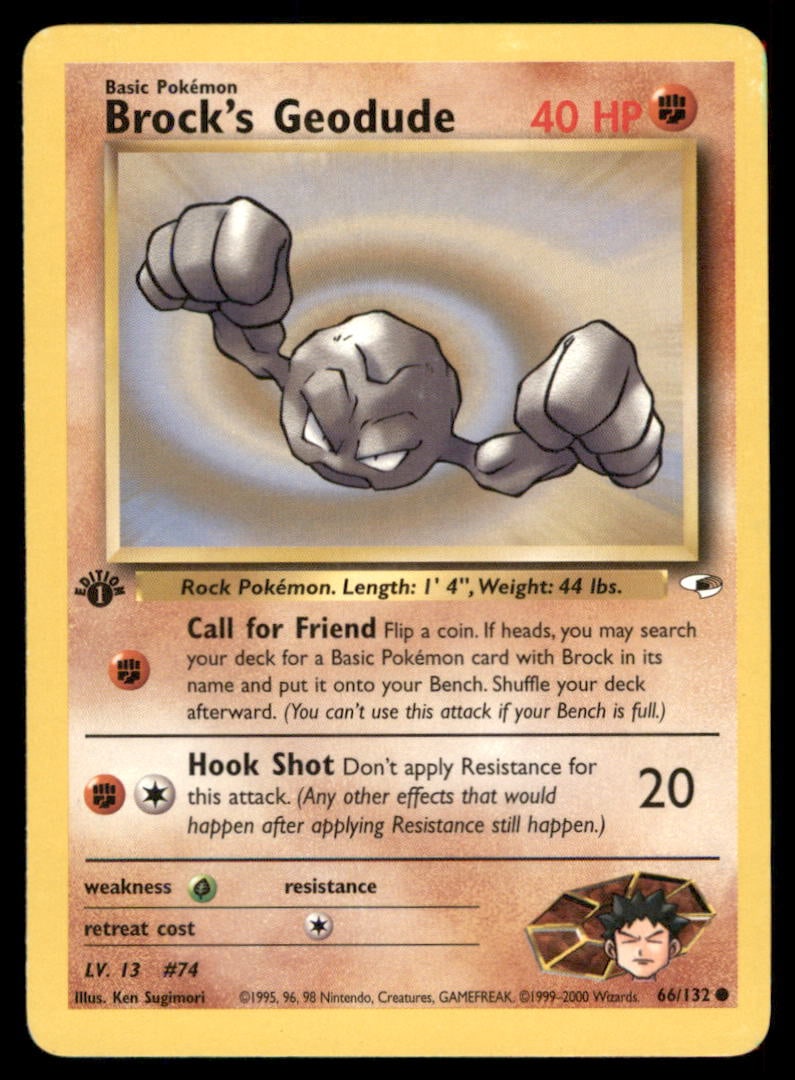 Brock's Geodude 66/132 Gym Heroes Pokemon Card 1st Edition: We offer combined shipping on multiple items. Buyers may also arrange their own shipping. LiveShipping is a separate and independent option for shipping that is NOT a part of the auction house or thei