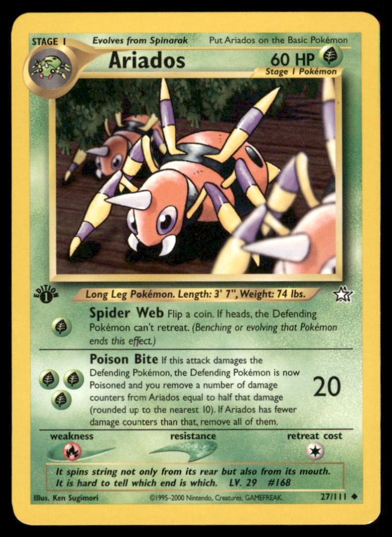 Ariados 27/111 Neo Genesis Pokemon Card 1st Edition: We offer combined shipping on multiple items. Buyers may also arrange their own shipping. LiveShipping is a separate and independent option for shipping that is NOT a part of the auction house or thei