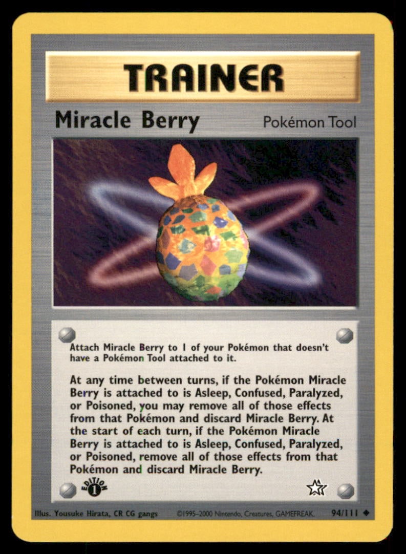Miracle Berry 94/111 Neo Genesis Pokemon Card 1st Edition: We offer combined shipping on multiple items. Buyers may also arrange their own shipping. LiveShipping is a separate and independent option for shipping that is NOT a part of the auction house or thei
