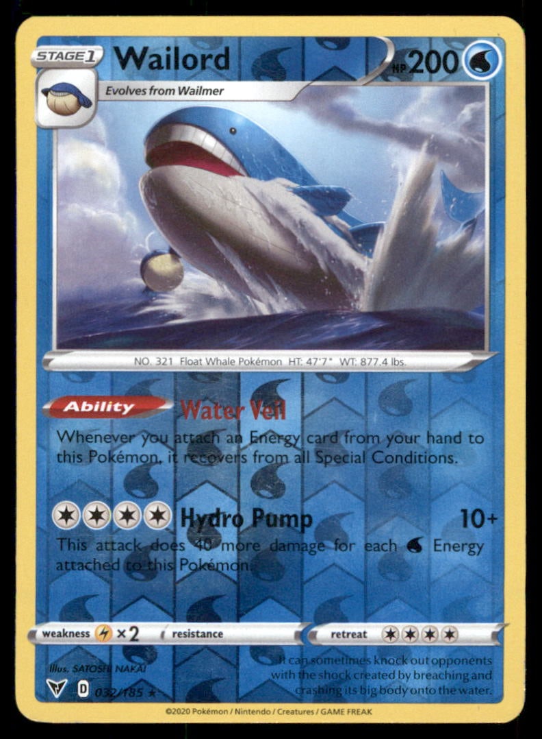Wailord 032/185 Holo Vivid Voltage Pokemon Card Reverse Holo (1 of 2)